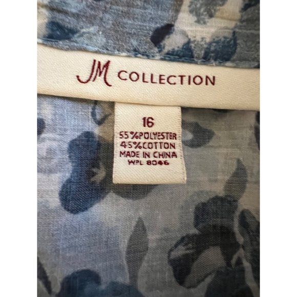 JM collection women’s blouse XL Blue button up 3/4 sleeve V neck - Picture 12 of 13